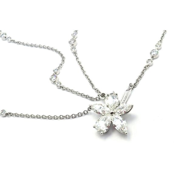 Authentic! Tiffany & Co Victoria Platinum Diamond Mixed Cluster Pendant Necklace - Picture 4 of 13